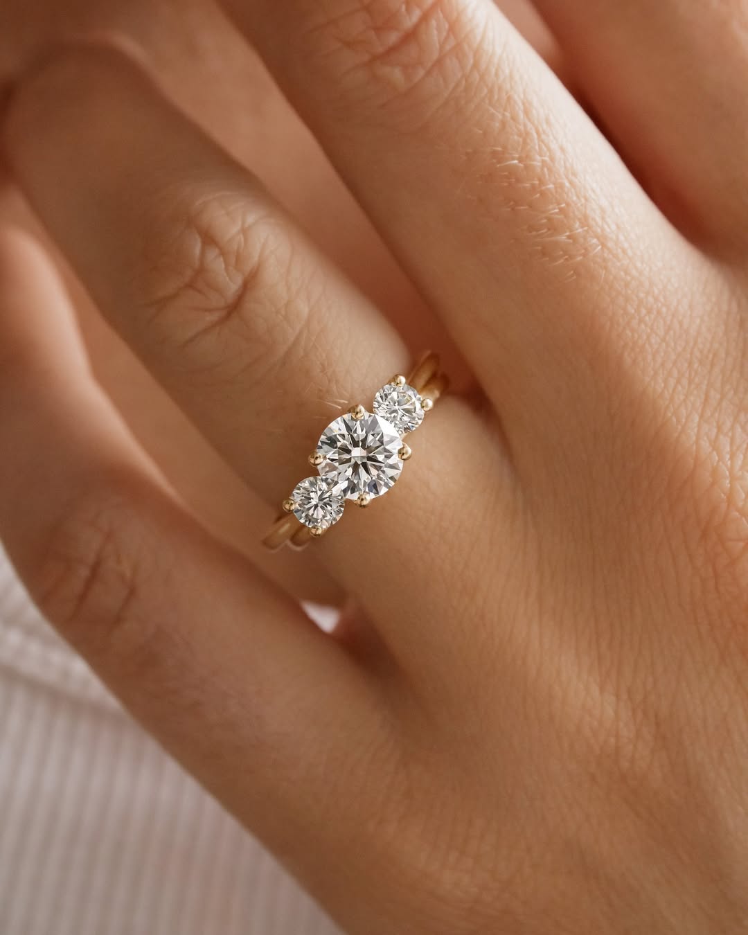 1.20 CT Round E/VS1 CVD Diamond Three Stone Style Engagement Ring