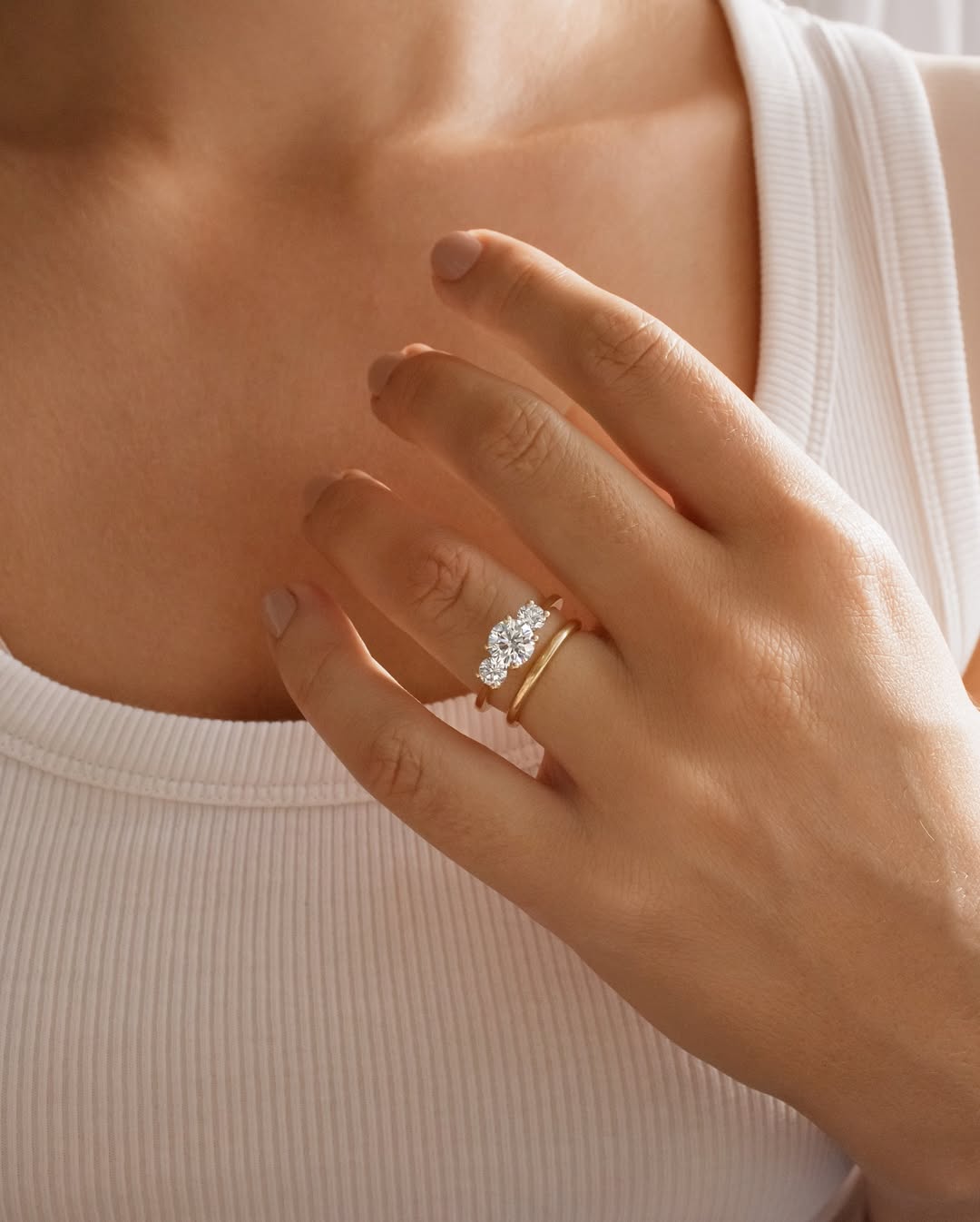 1.20 CT Round E/VS1 CVD Diamond Three Stone Style Engagement Ring