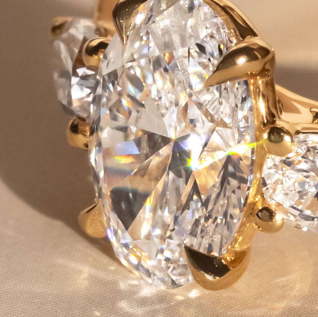 1.30 CT Oval E/VS1 CVD Diamond Three Stone Style Engagement Ring