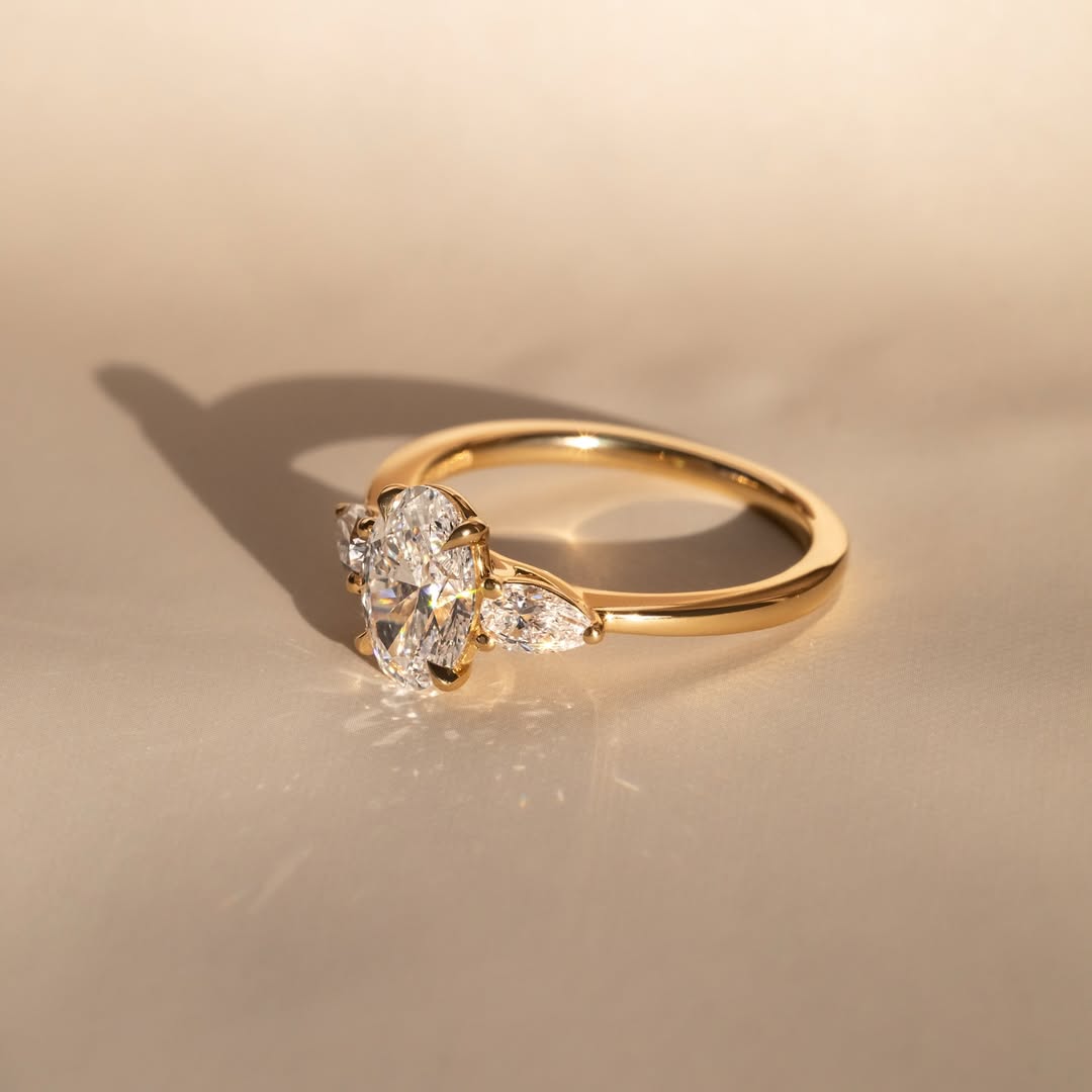 1.30 CT Oval E/VS1 CVD Diamond Three Stone Style Engagement Ring