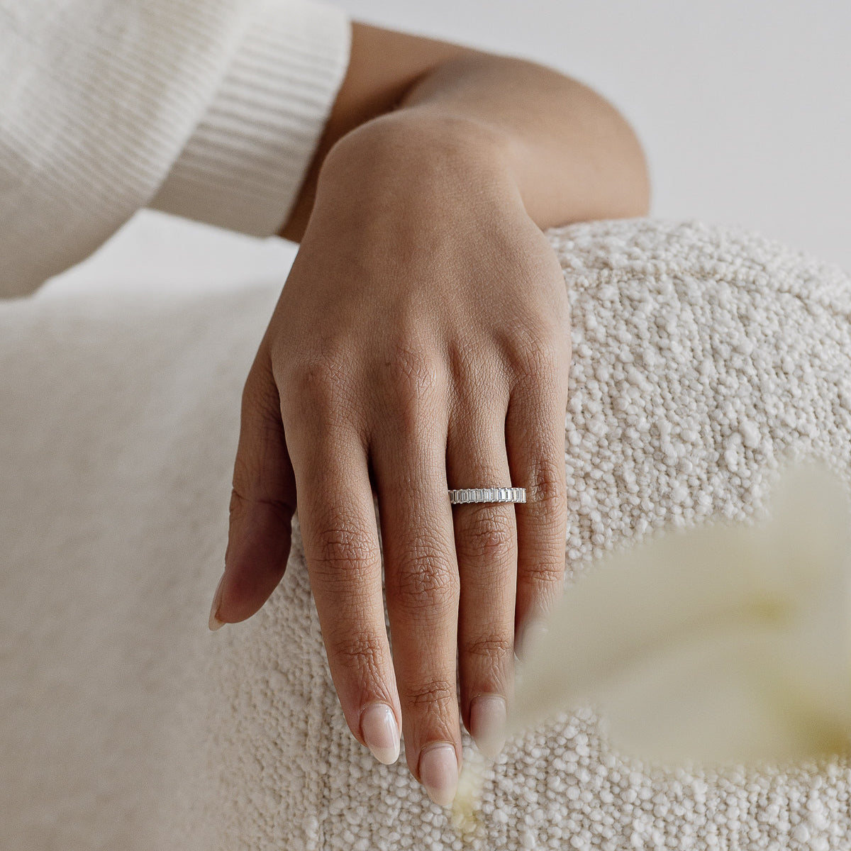 Geneva-1.0 CTW Baguette Half Eternity Wedding Band
