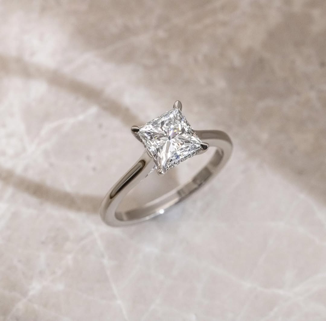 1.50 CT Princess F/VVS2 CVD Diamond Hidden Halo Style Engagement Ring