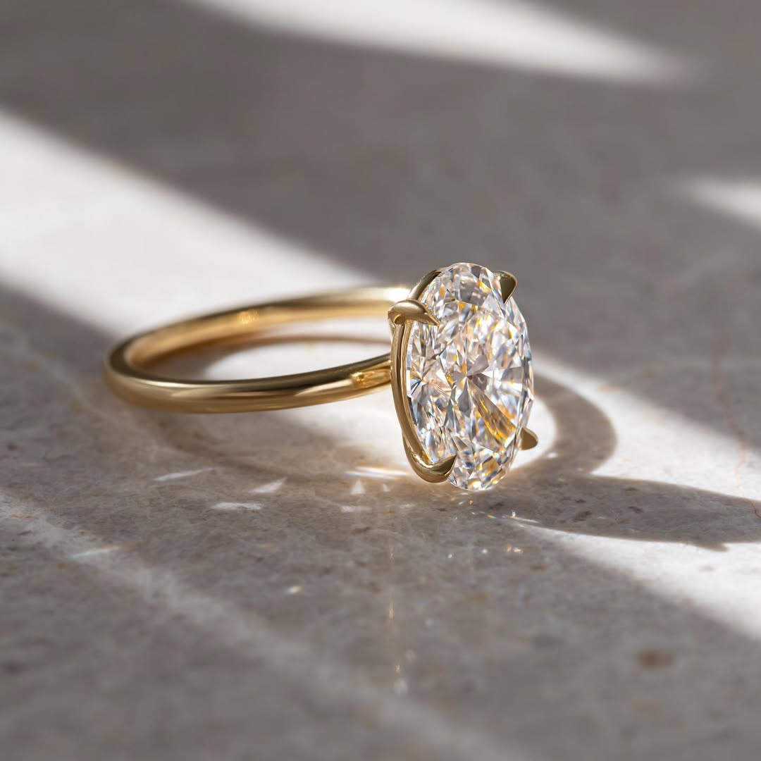 3.30 CT Oval F/VVS2 CVD Diamond Solitaire Style Engagement Ring