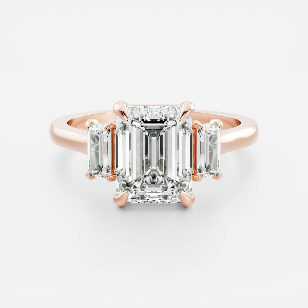 Larry- 1.0 CT Emerald Three Stone Style Moissanite Ring