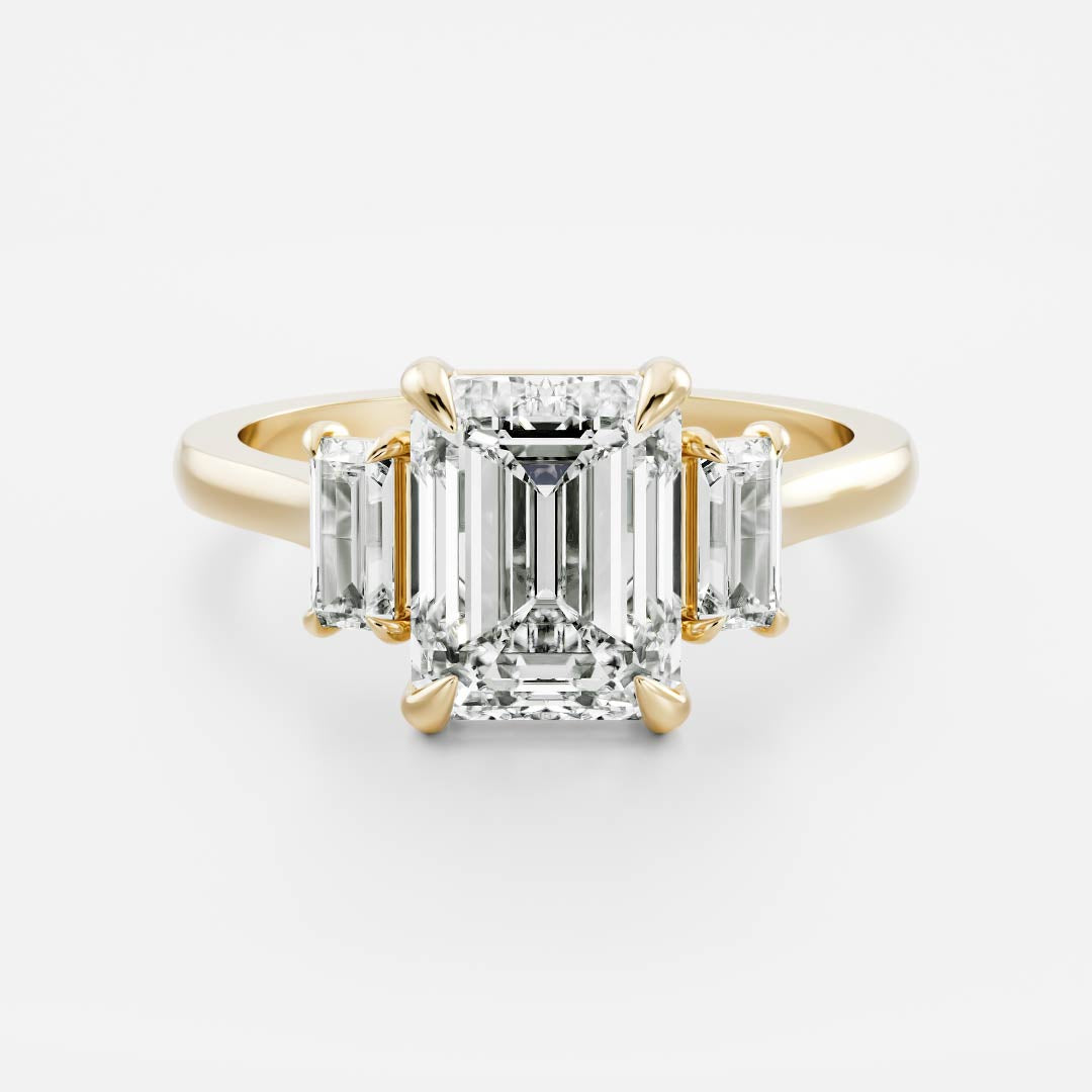 Larry- 1.0 CT Emerald Three Stone Style Moissanite Ring