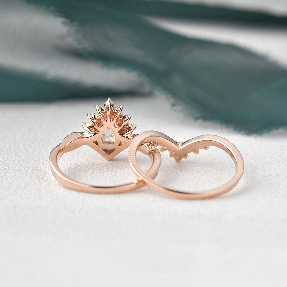 1.50 CT Pear Moissanite Diamond Cluster Bridal Ring Set for Women