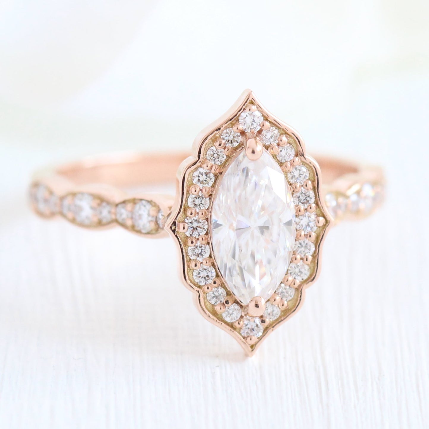 Ariana- 2.0 CT Marquise Moissanite Halo & Pave Bridal Ring Set