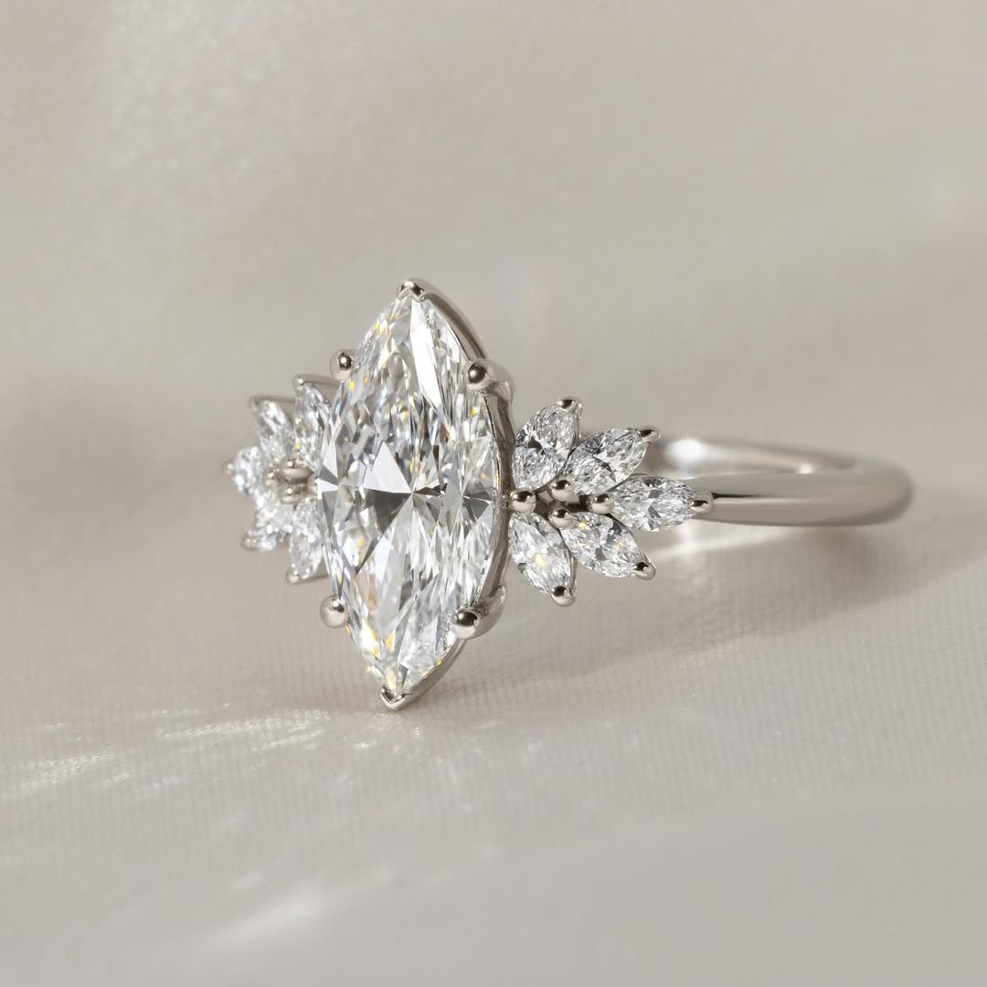 2.0 CT Marquise E/VVS2 CVD Diamond Cluster Style Engagement Ring