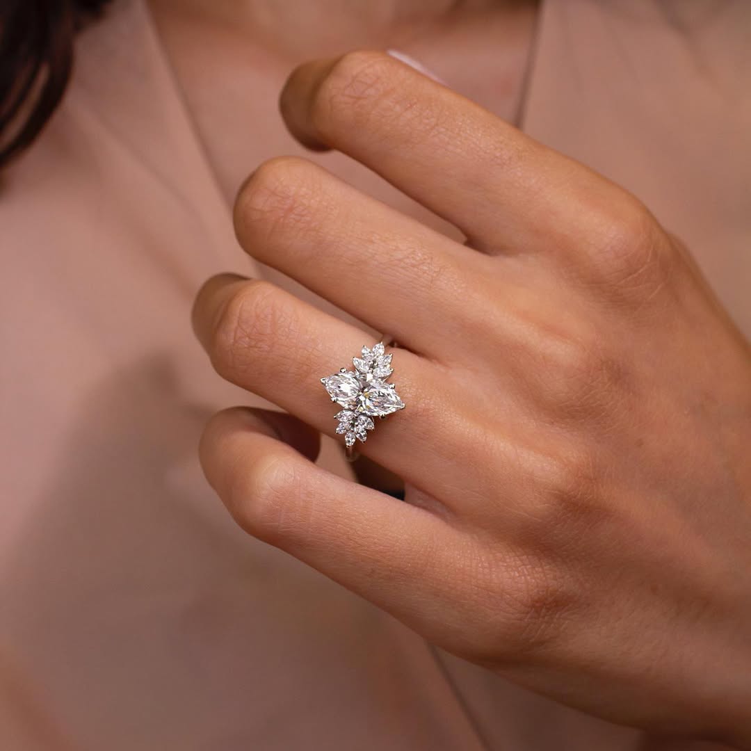 2.0 CT Marquise E/VVS2 CVD Diamond Cluster Style Engagement Ring