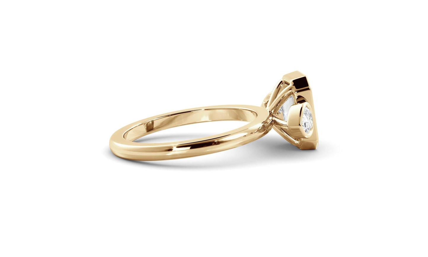 Theresa- 1.20 CT Emerald Bezel Three Stone Style Moissanite Ring