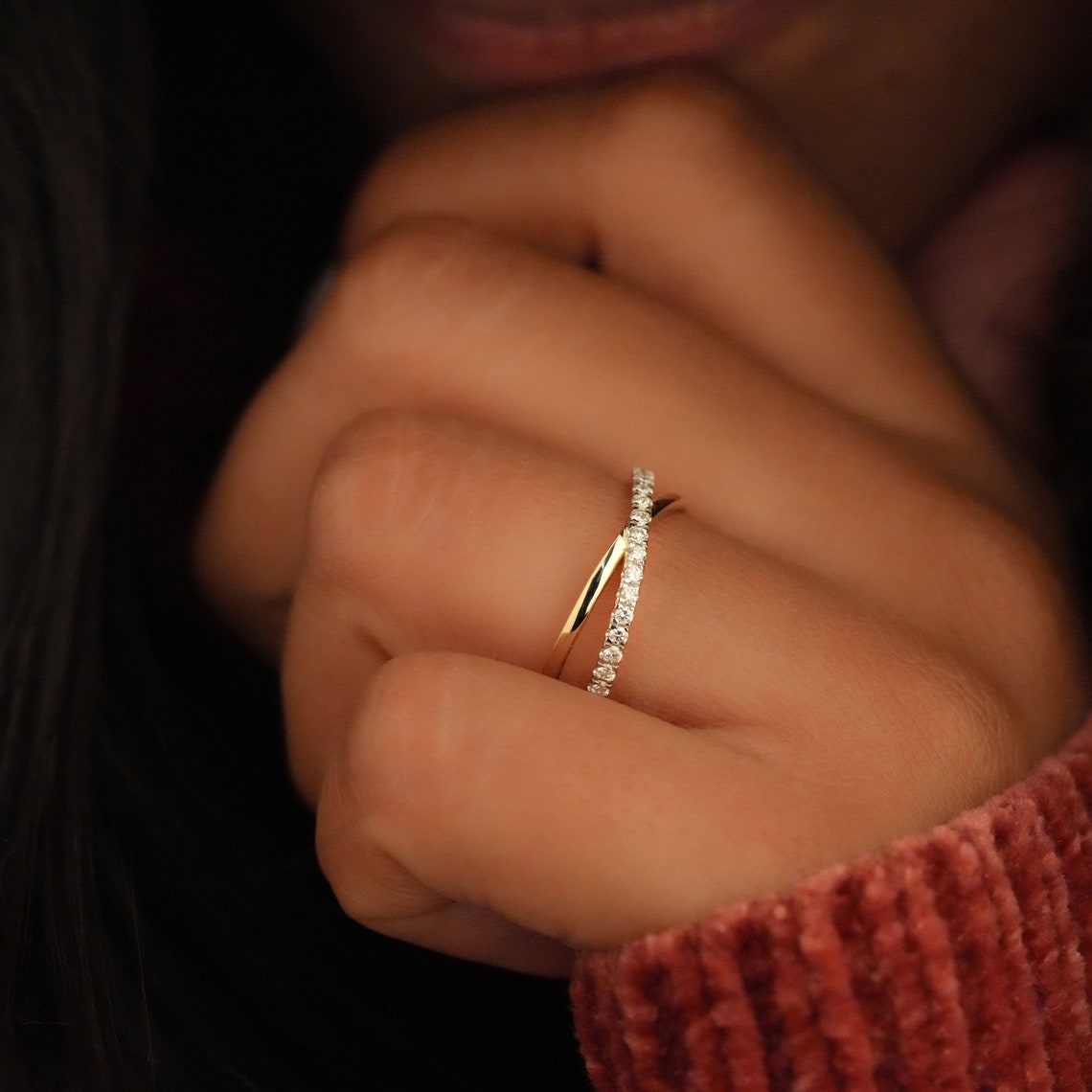 Althea-0.22 CTW Round Cross Diamond Wedding Band