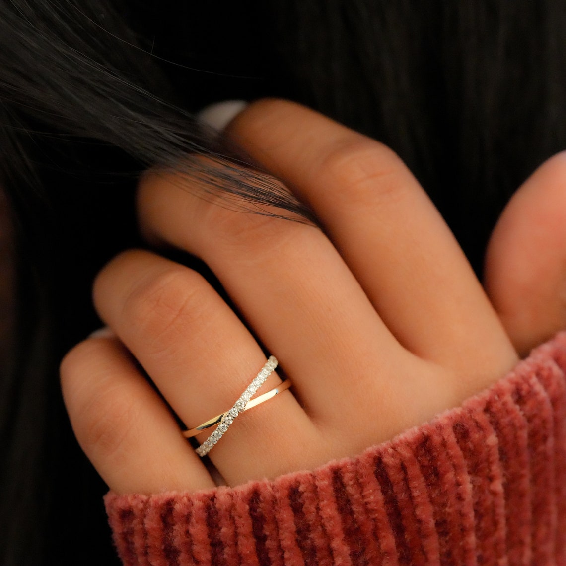 Althea-0.22 CTW Round Cross Diamond Wedding Band