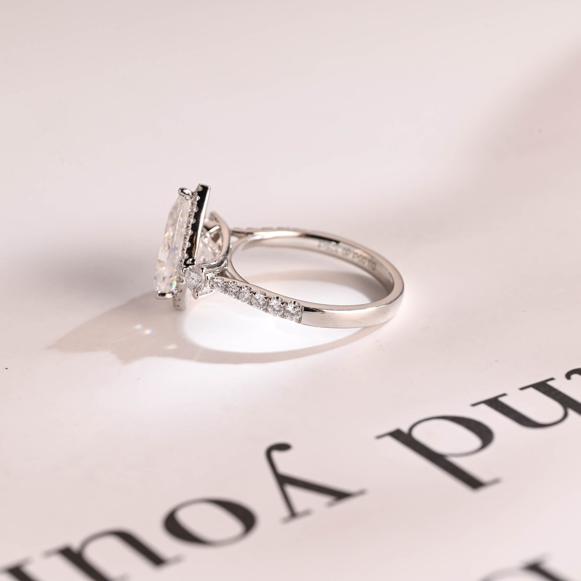 4.0 CT Pear Cut Halo Moissanite Engagement Ring