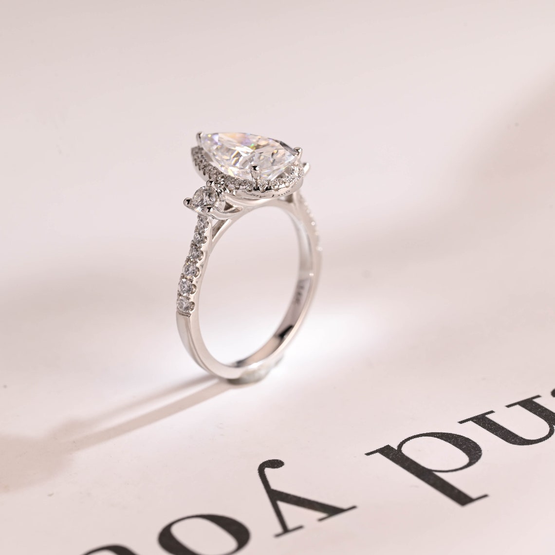4.0 CT Pear Cut Halo Moissanite Engagement Ring