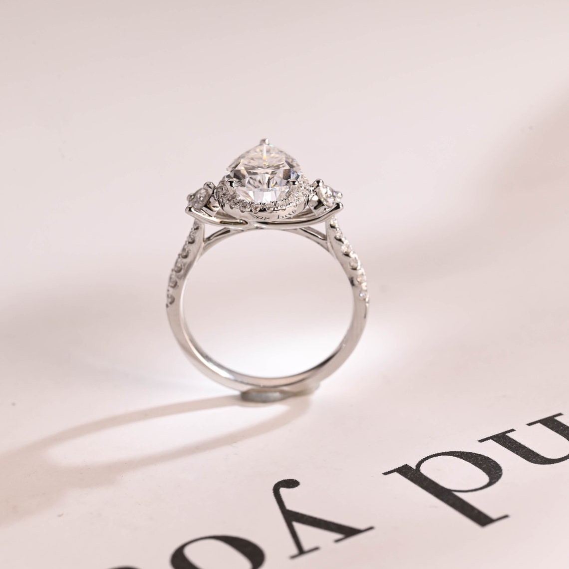 4.0 CT Pear Cut Halo Moissanite Engagement Ring