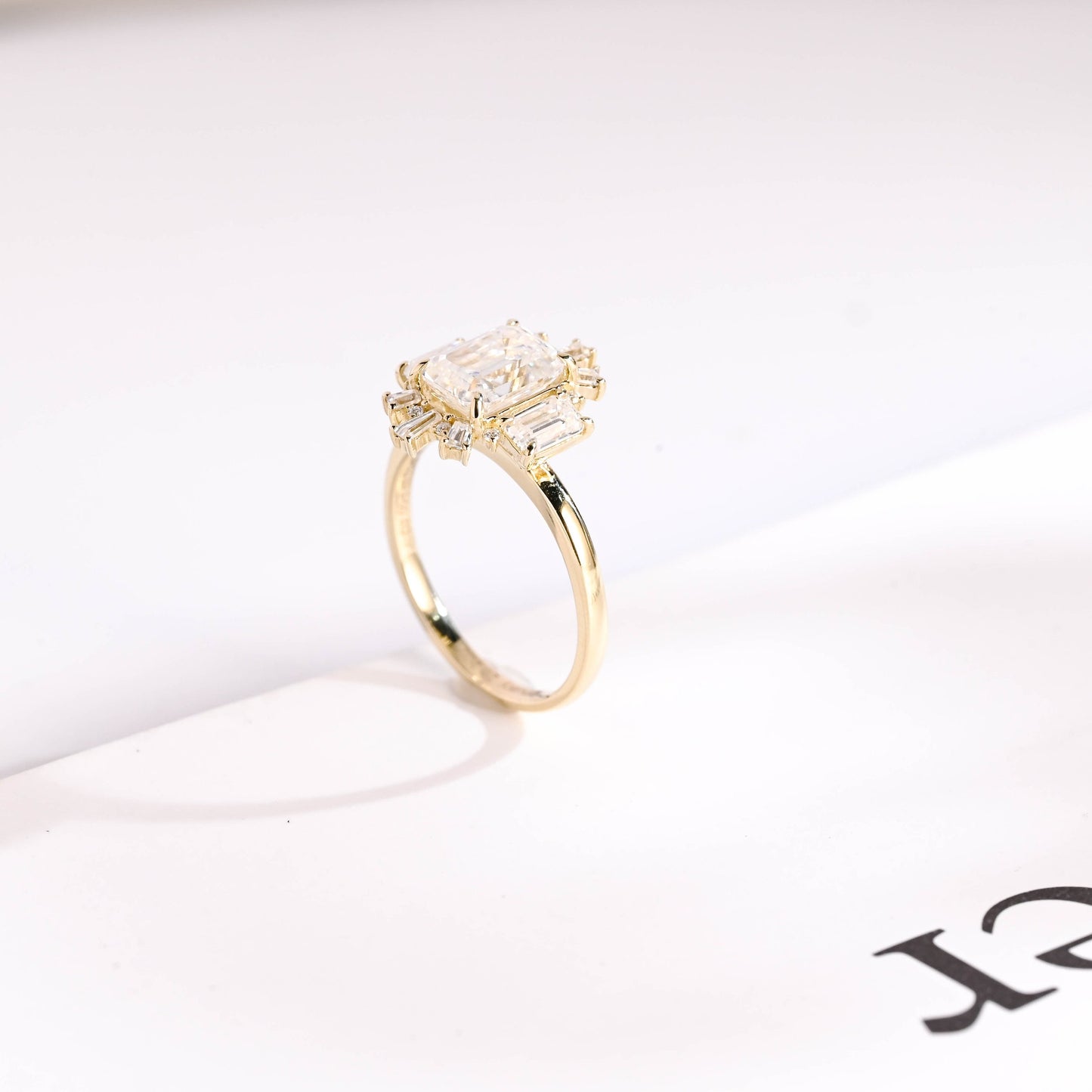 2.5 CT Emerald Cut Cluster Moissanite Engagement Ring