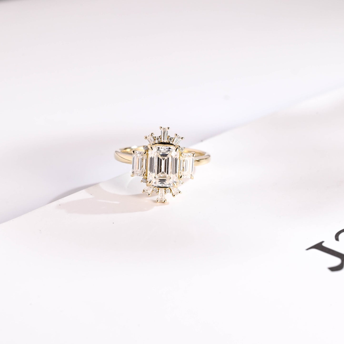 2.5 CT Emerald Cut Cluster Moissanite Engagement Ring