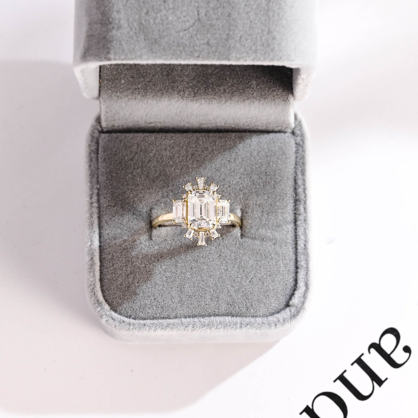 2.5 CT Emerald Cut Cluster Moissanite Engagement Ring