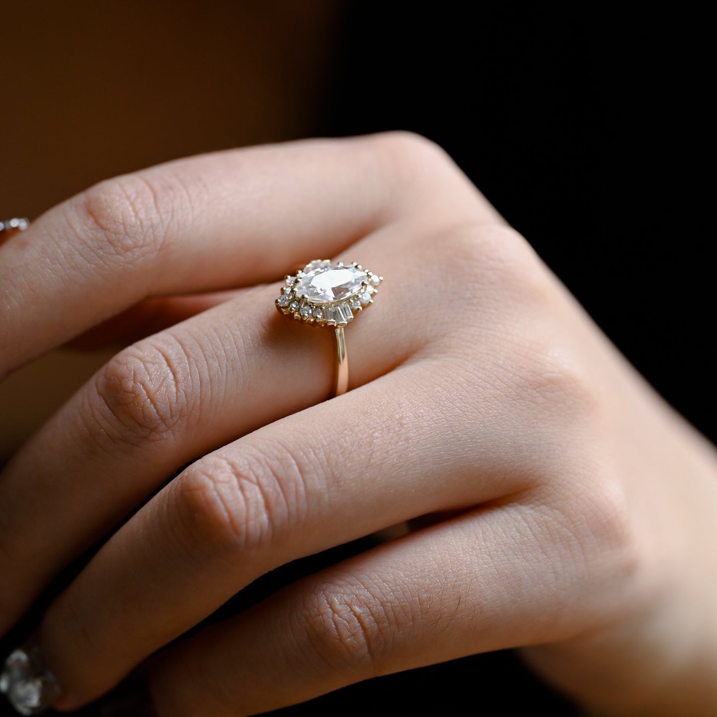 2.0 CT Marquise Cut Cluster Solitaire Moissanite Engagement Ring
