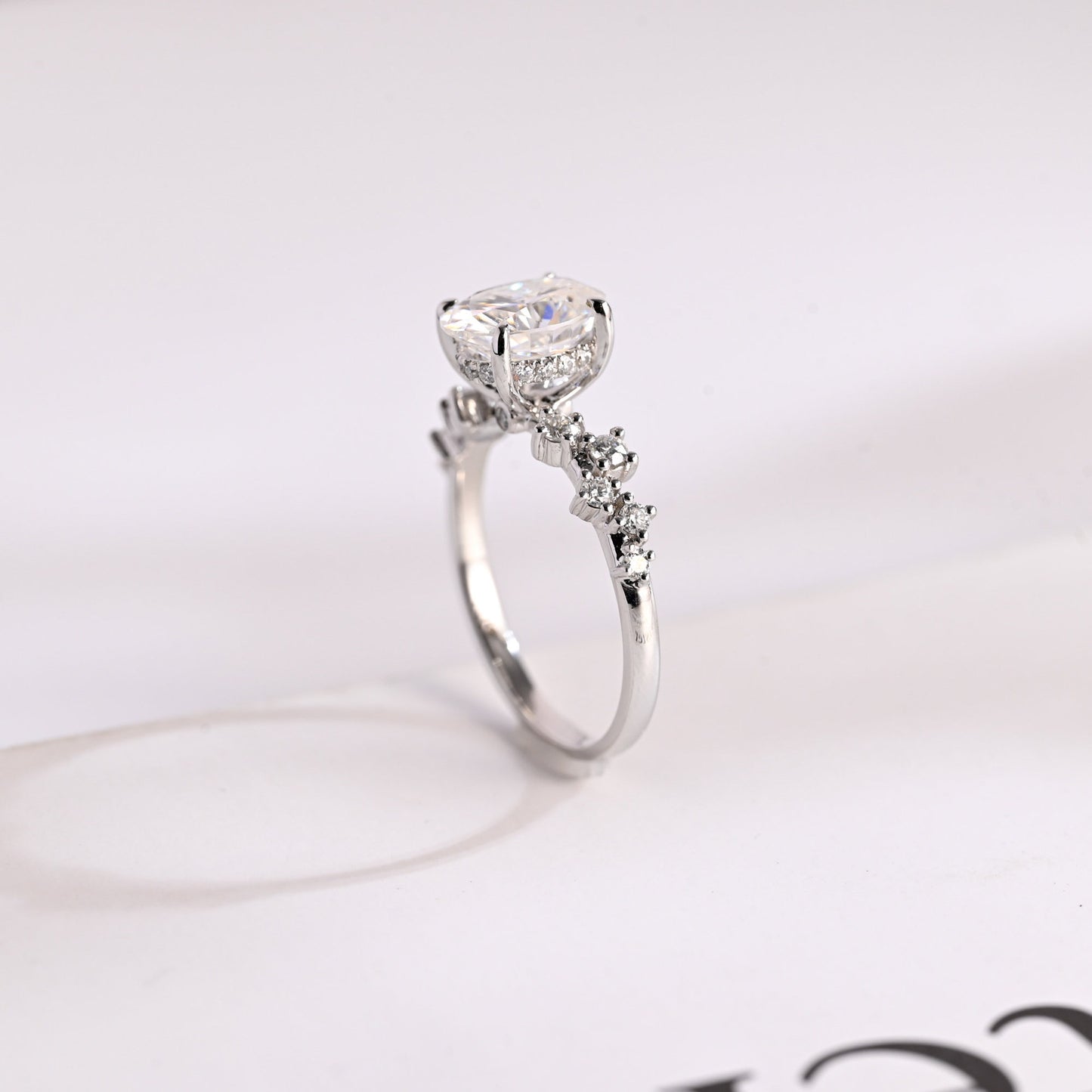 2.5 CT Oval Cut Cluster Moissanite Engagement Ring