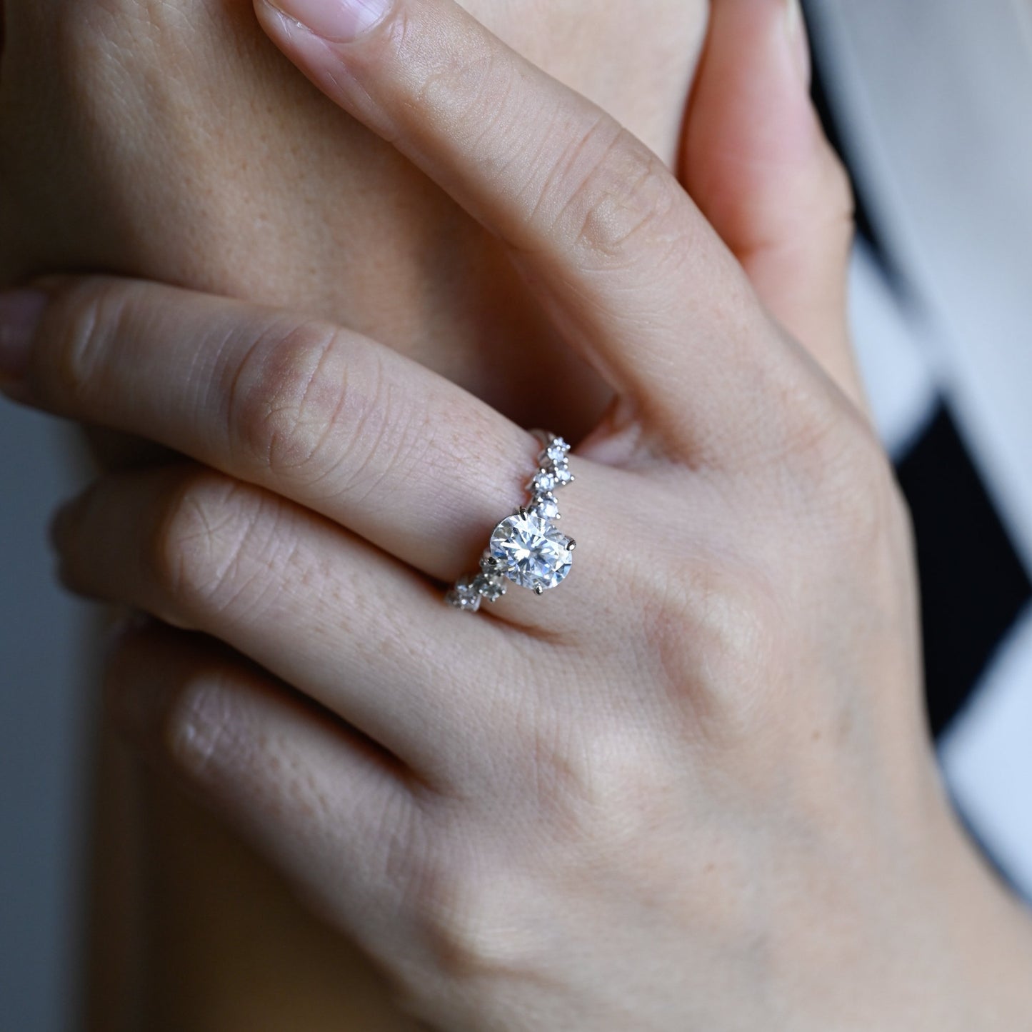 2.5 CT Oval Cut Cluster Moissanite Engagement Ring