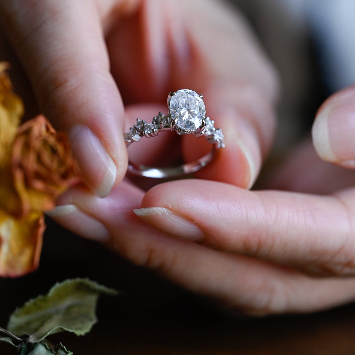 2.5 CT Oval Cut Cluster Moissanite Engagement Ring