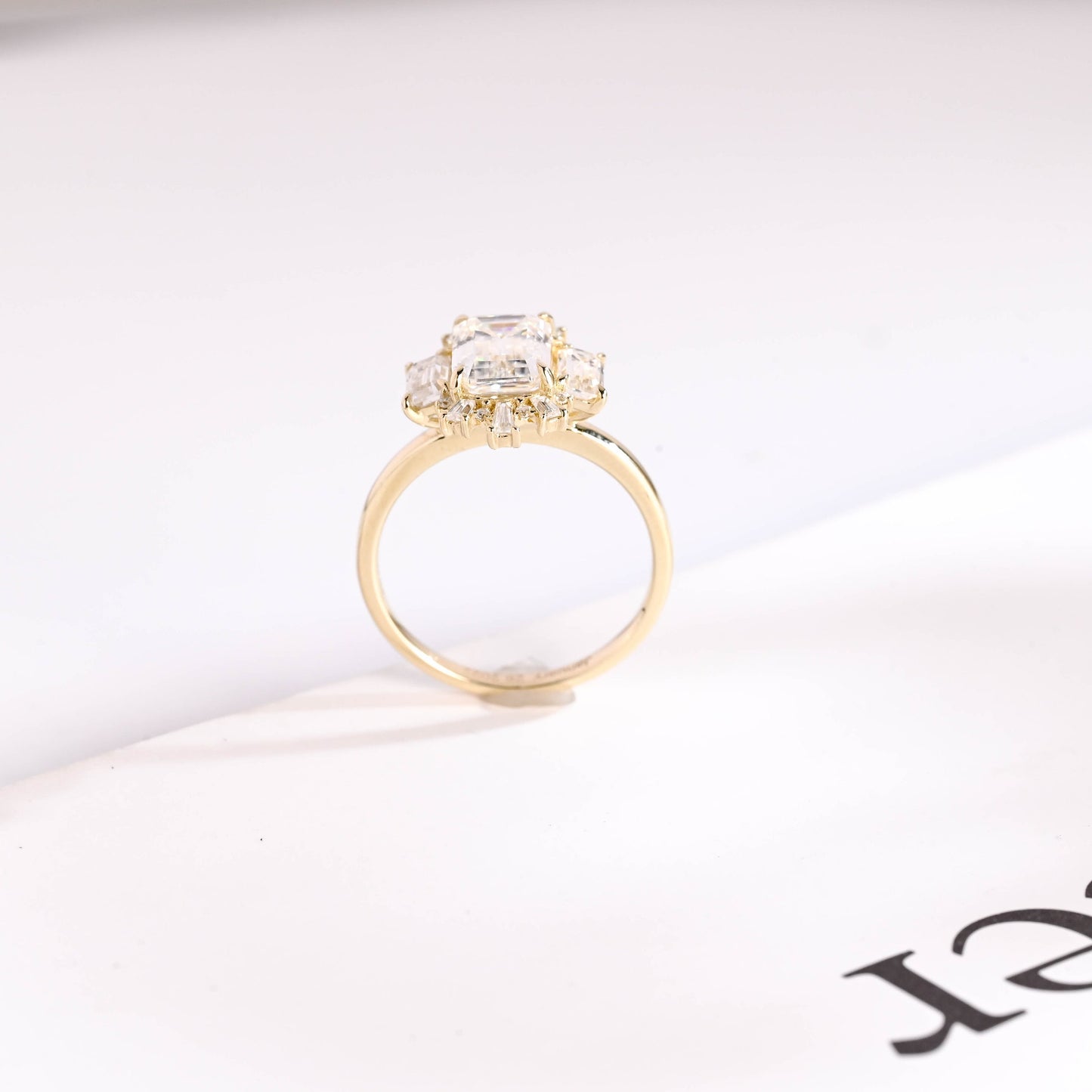 2.5 CT Emerald Cut Cluster Moissanite Engagement Ring