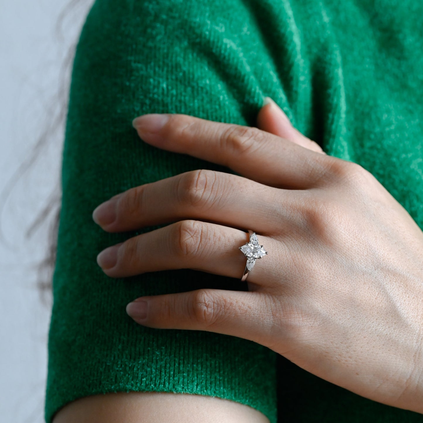 1.5 CT Marquise Cut Three Stone Moissanite Engagement Ring