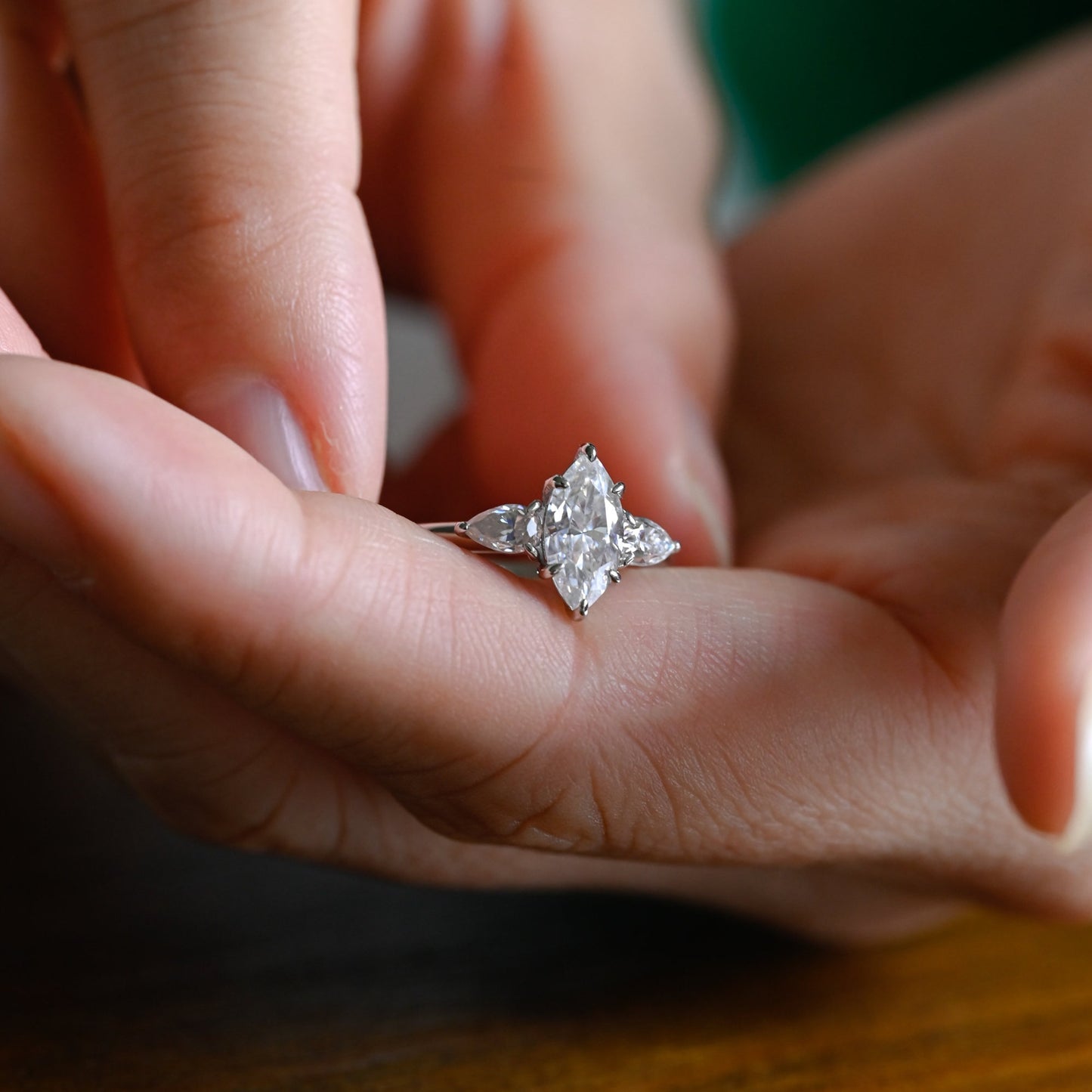 1.5 CT Marquise Cut Three Stone Moissanite Engagement Ring