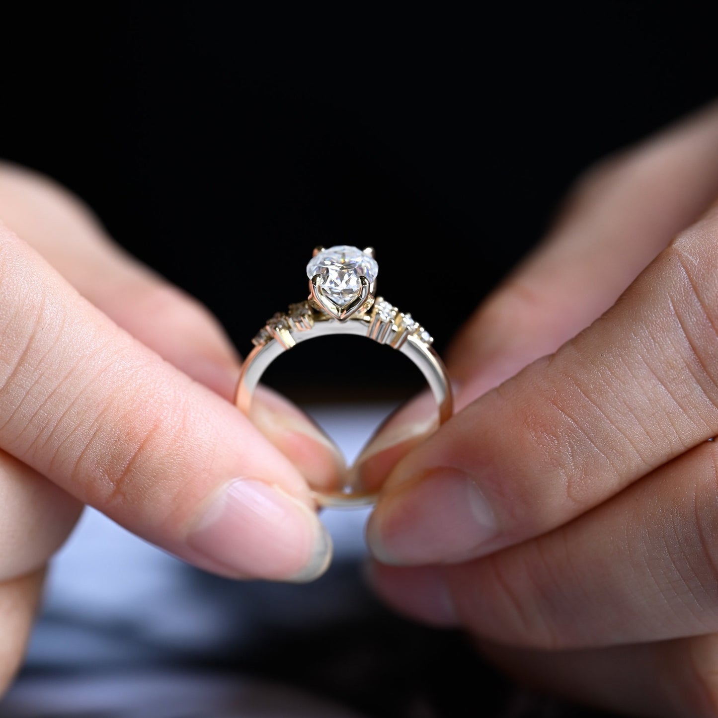 2.5 CT Oval Cut Cluster Moissanite Engagement Ring