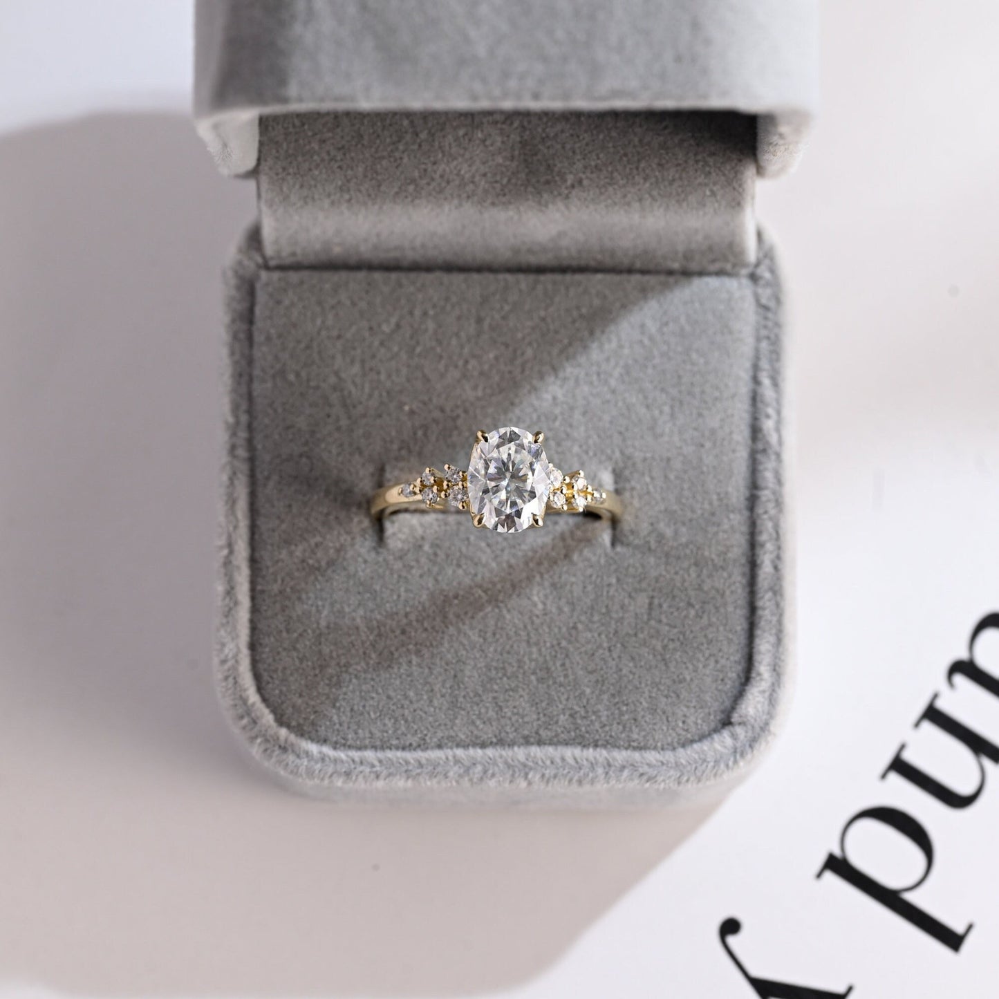 2.5 CT Oval Cut Cluster Moissanite Engagement Ring