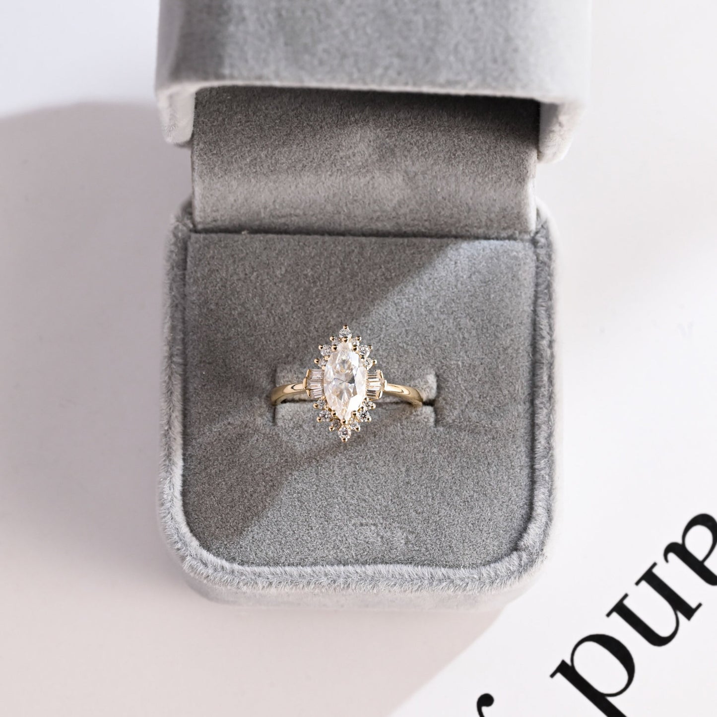 2.0 CT Marquise Cut Cluster Solitaire Moissanite Engagement Ring