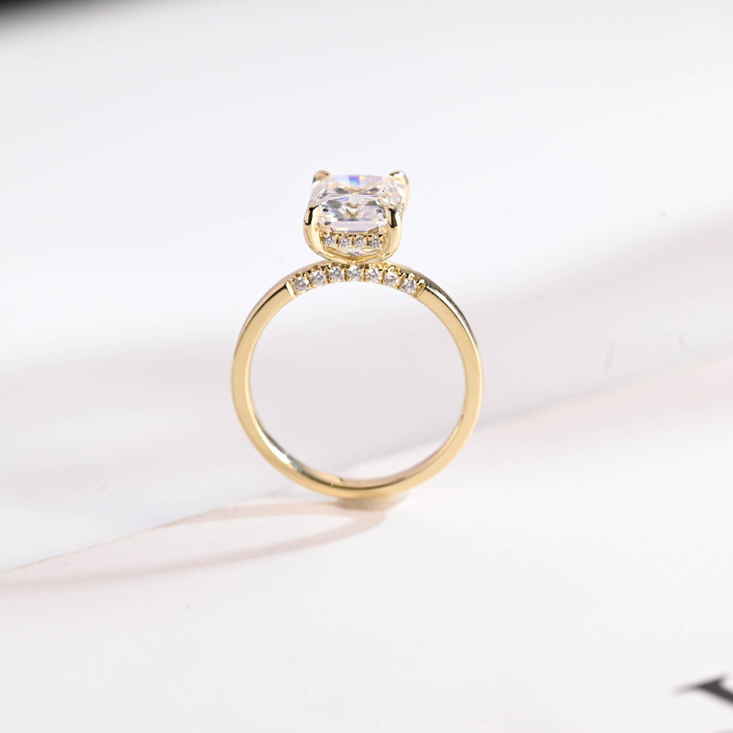 3.5 CT Radiant Cut Hidden Halo Moissanite Engagement Ring