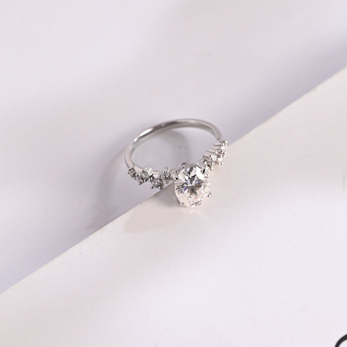 2.5 CT Oval Cut Cluster Moissanite Engagement Ring
