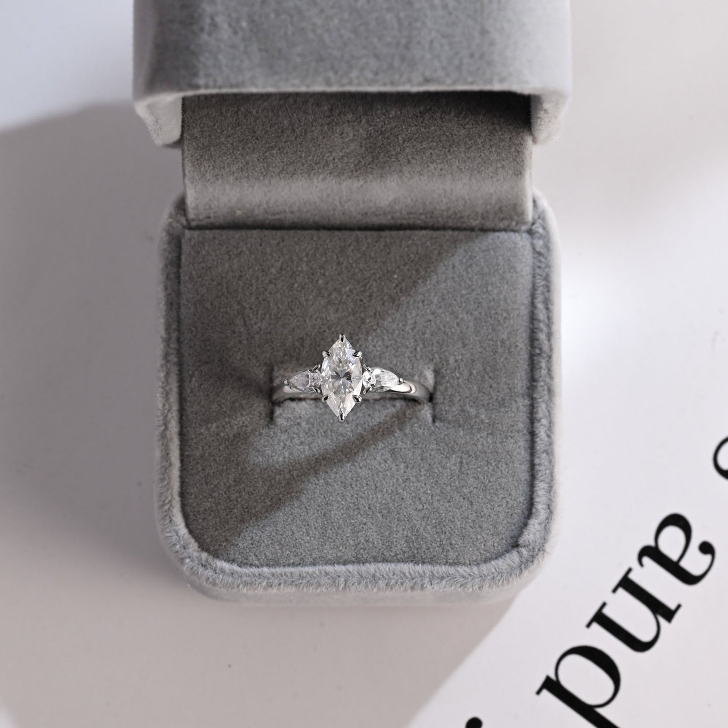 1.5 CT Marquise Cut Three Stone Moissanite Engagement Ring