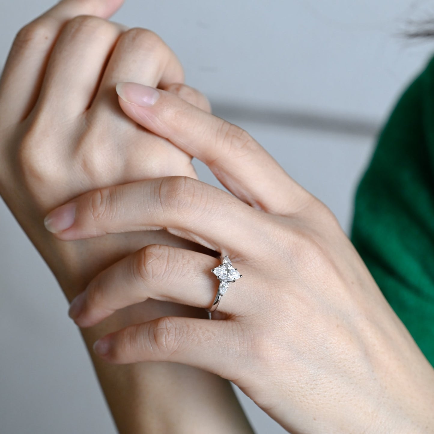 1.5 CT Marquise Cut Three Stone Moissanite Engagement Ring