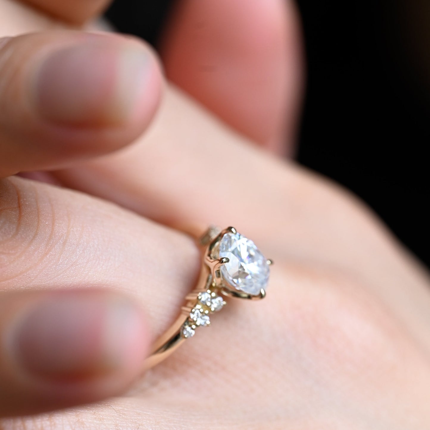 2.5 CT Oval Cut Cluster Moissanite Engagement Ring