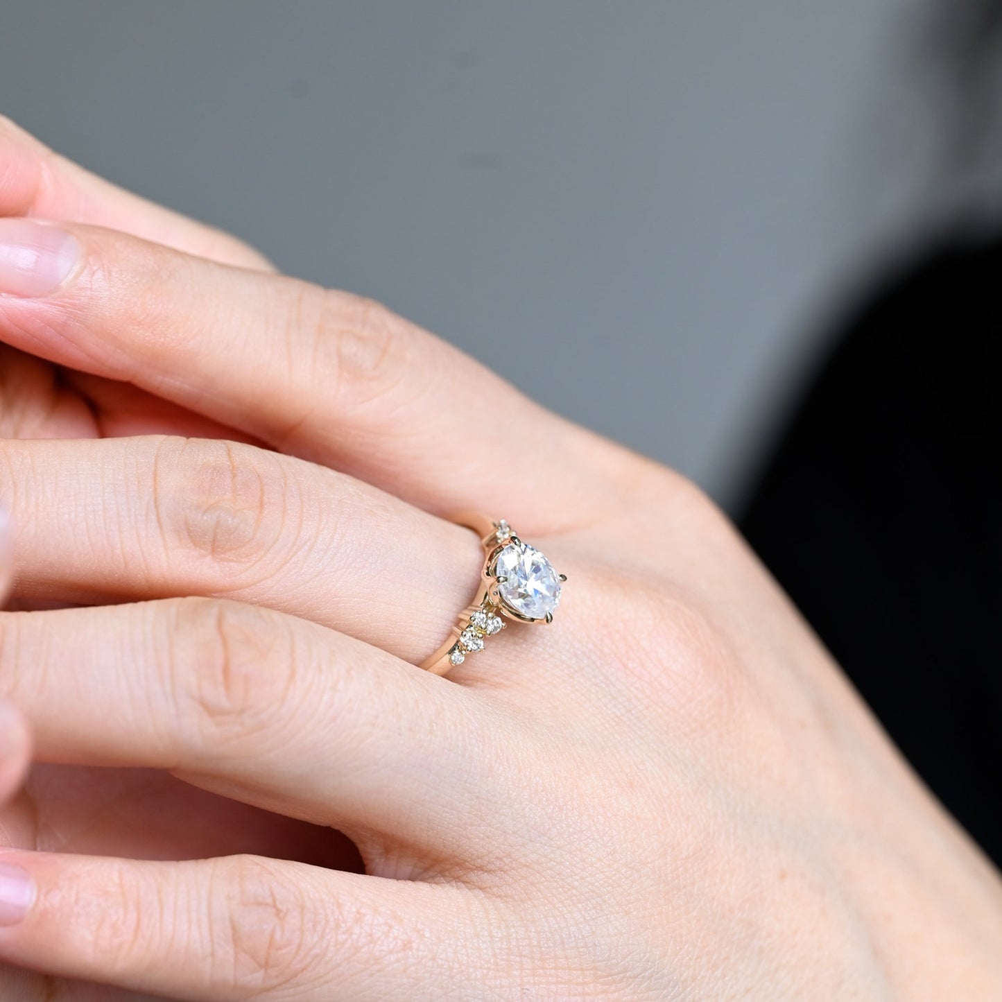 2.5 CT Oval Cut Cluster Moissanite Engagement Ring