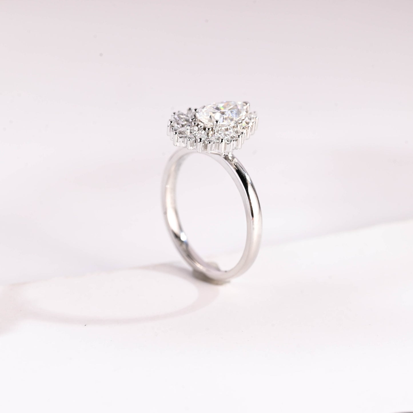 1.25 CT Pear Cut Halo Moissanite Engagement Ring