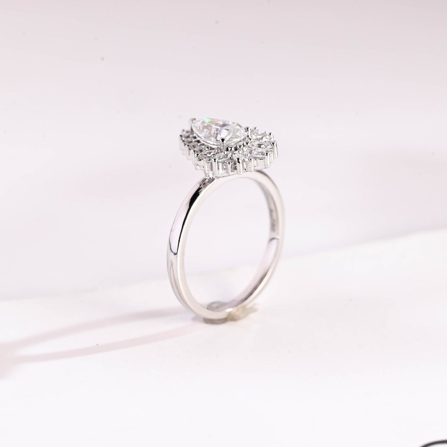 1.25 CT Pear Cut Halo Moissanite Engagement Ring
