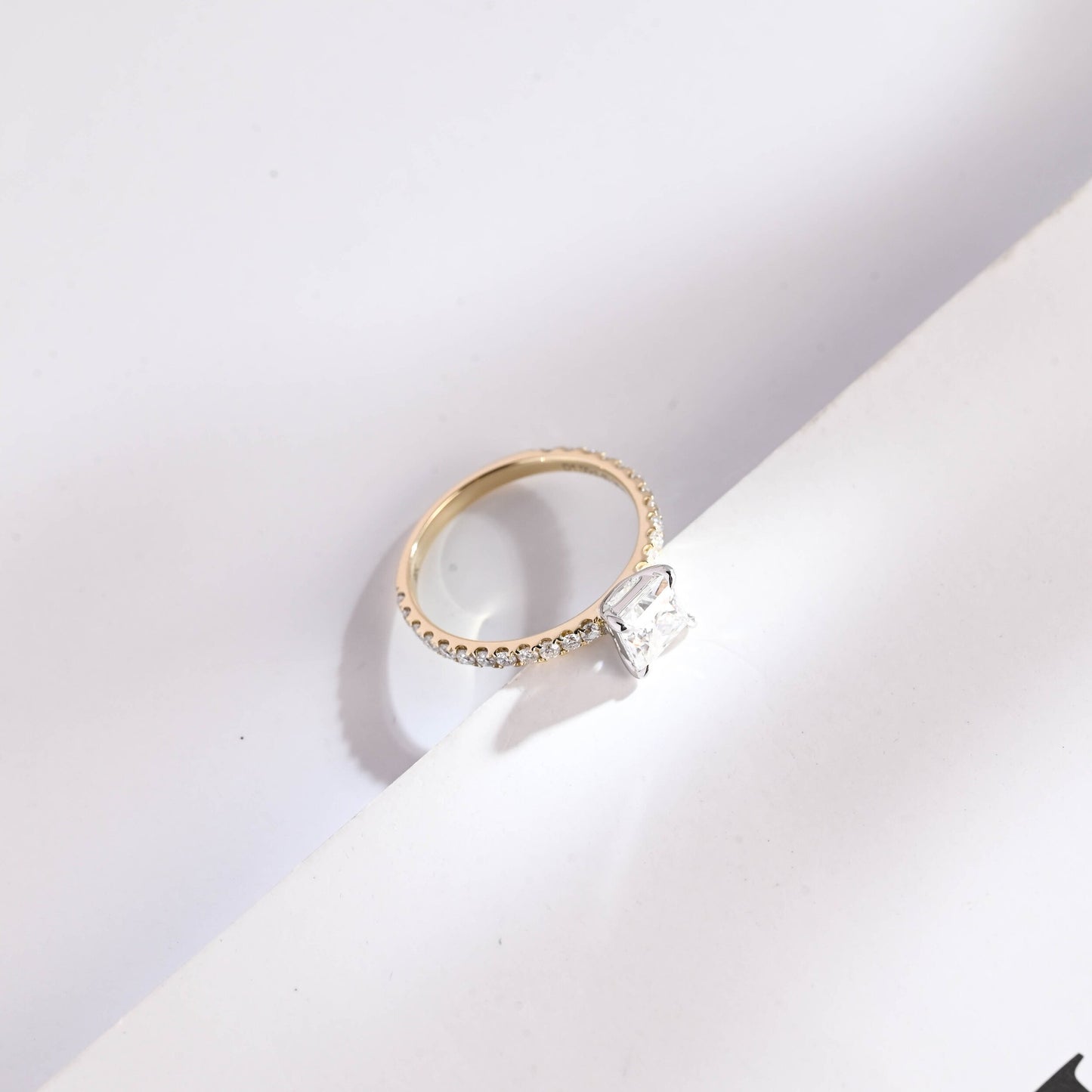1.5 CT Princess Cut Pave Moissanite Engagement Ring