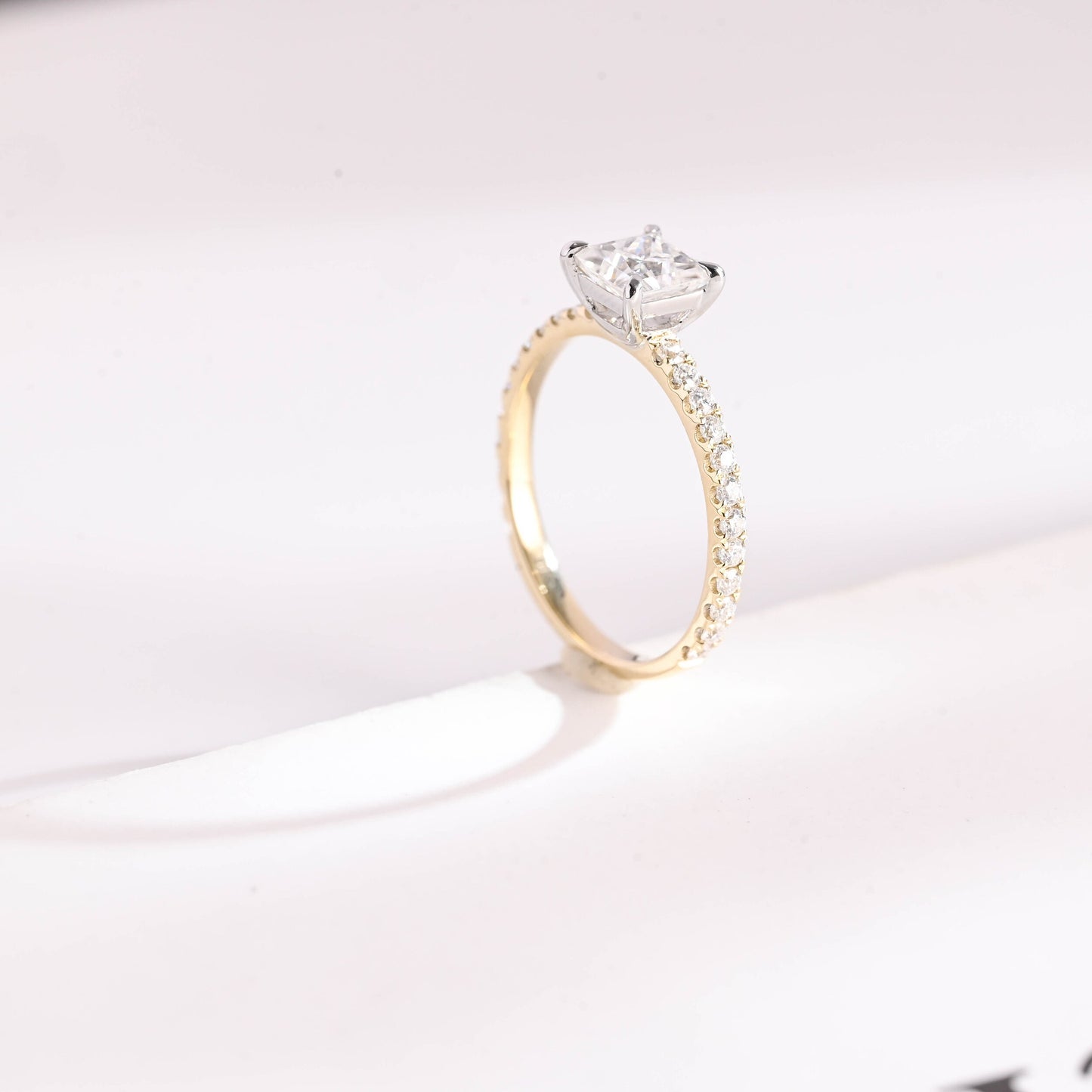 1.5 CT Princess Cut Pave Moissanite Engagement Ring