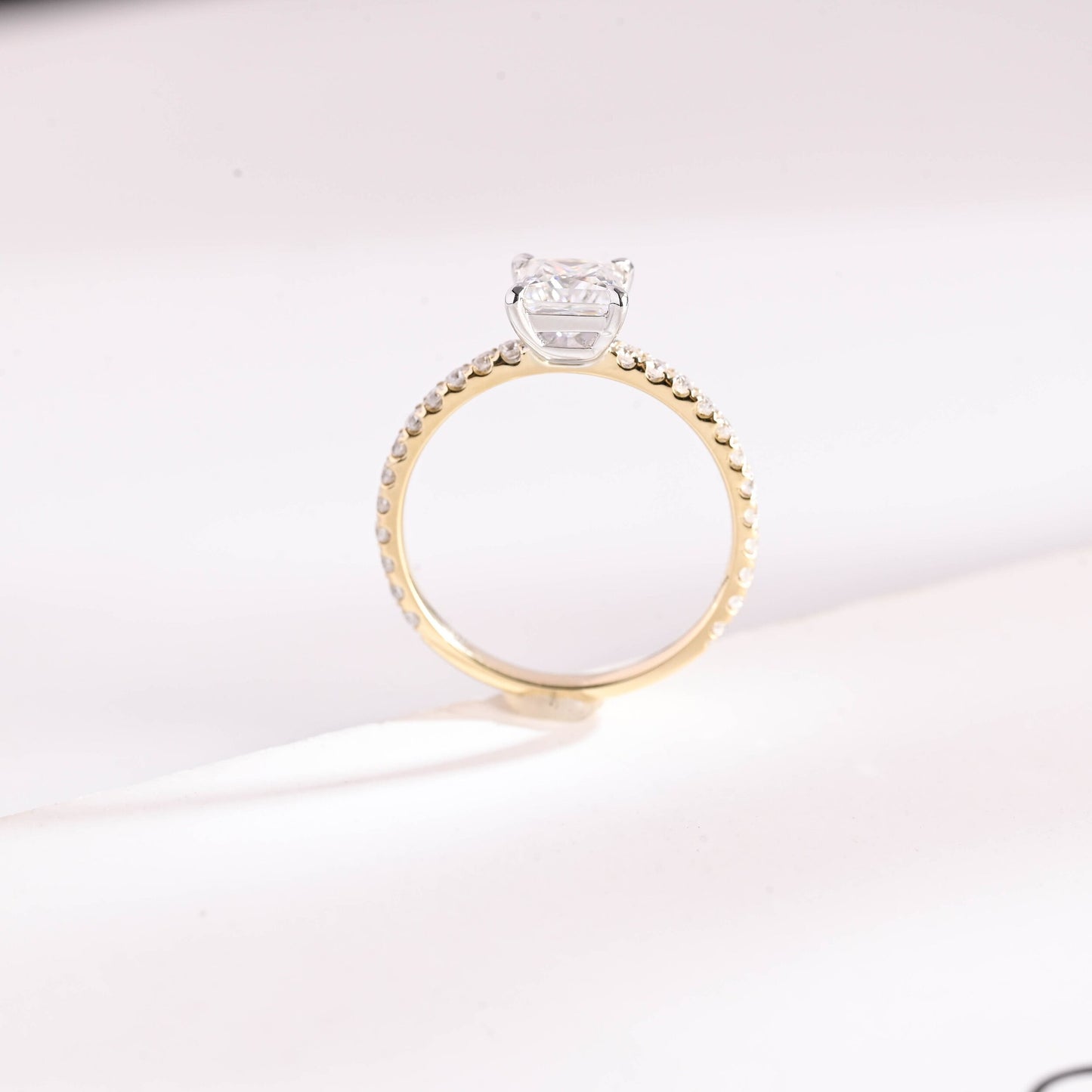 1.5 CT Princess Cut Pave Moissanite Engagement Ring