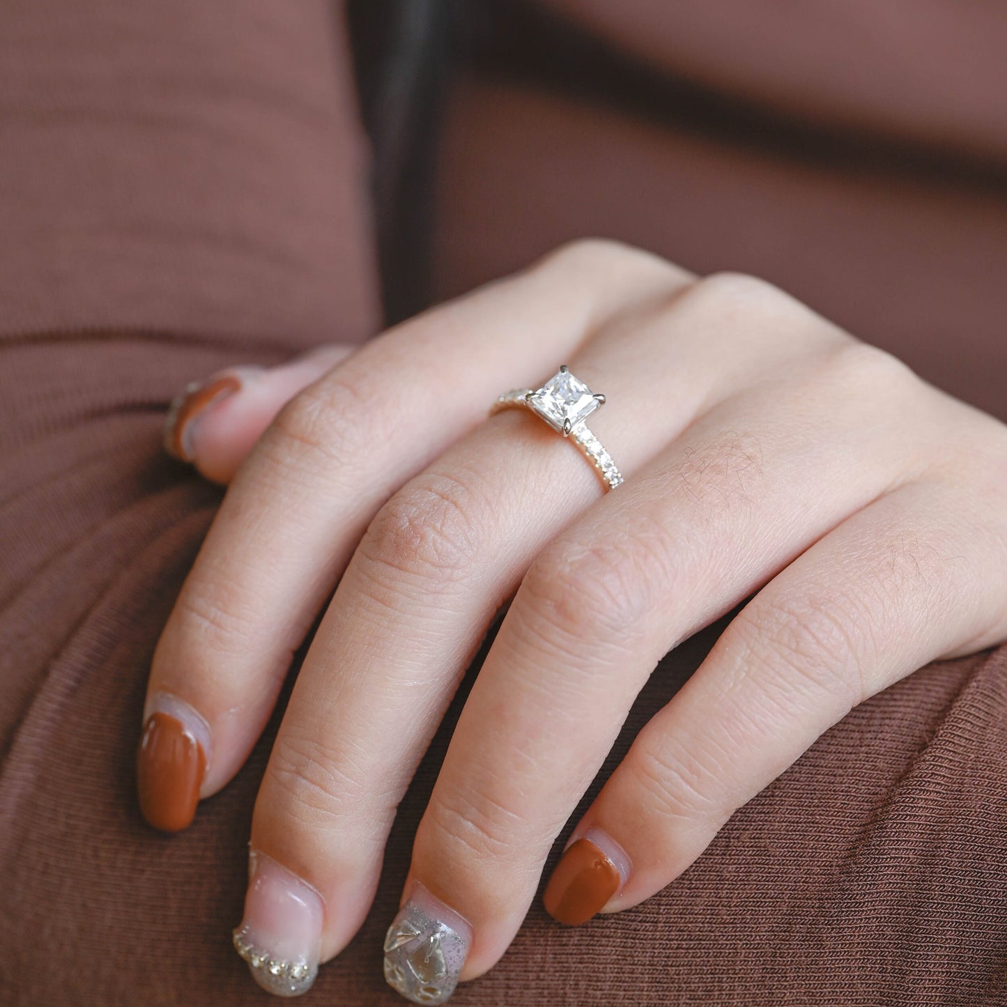 1.5 CT Princess Cut Pave Moissanite Engagement Ring