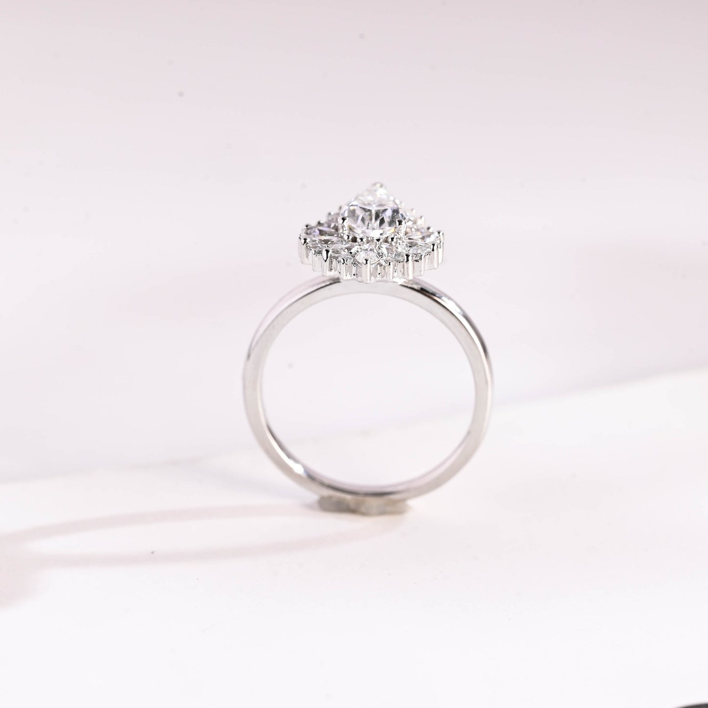 1.25 CT Pear Cut Halo Moissanite Engagement Ring