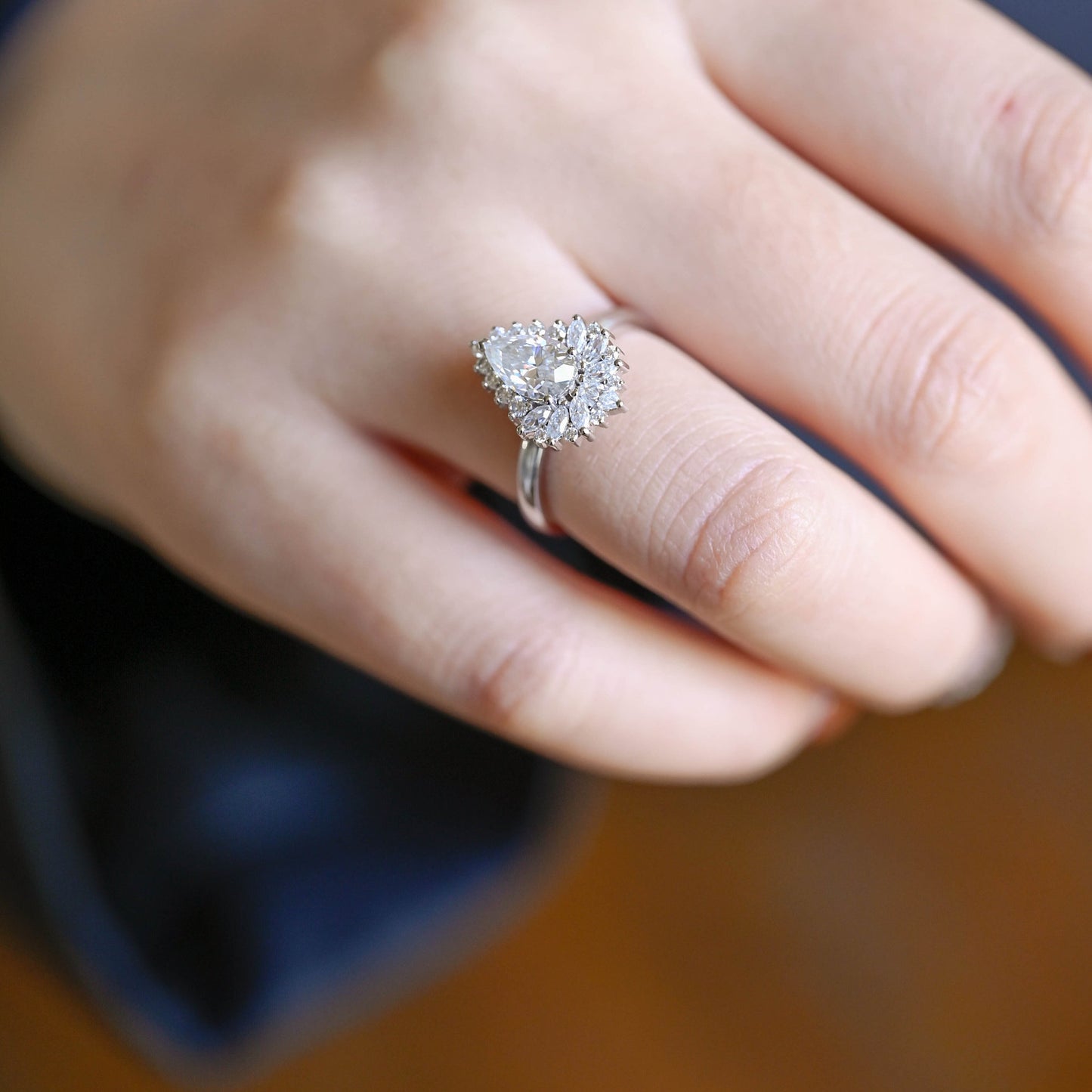 1.25 CT Pear Cut Halo Moissanite Engagement Ring