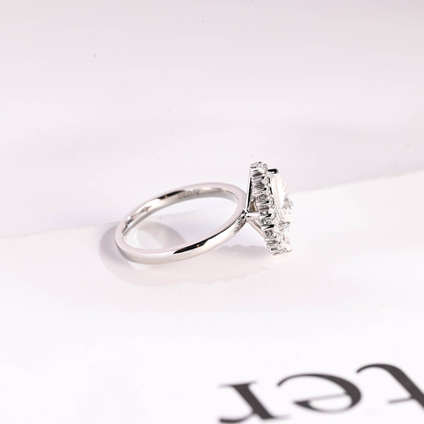 1.25 CT Pear Cut Halo Moissanite Engagement Ring