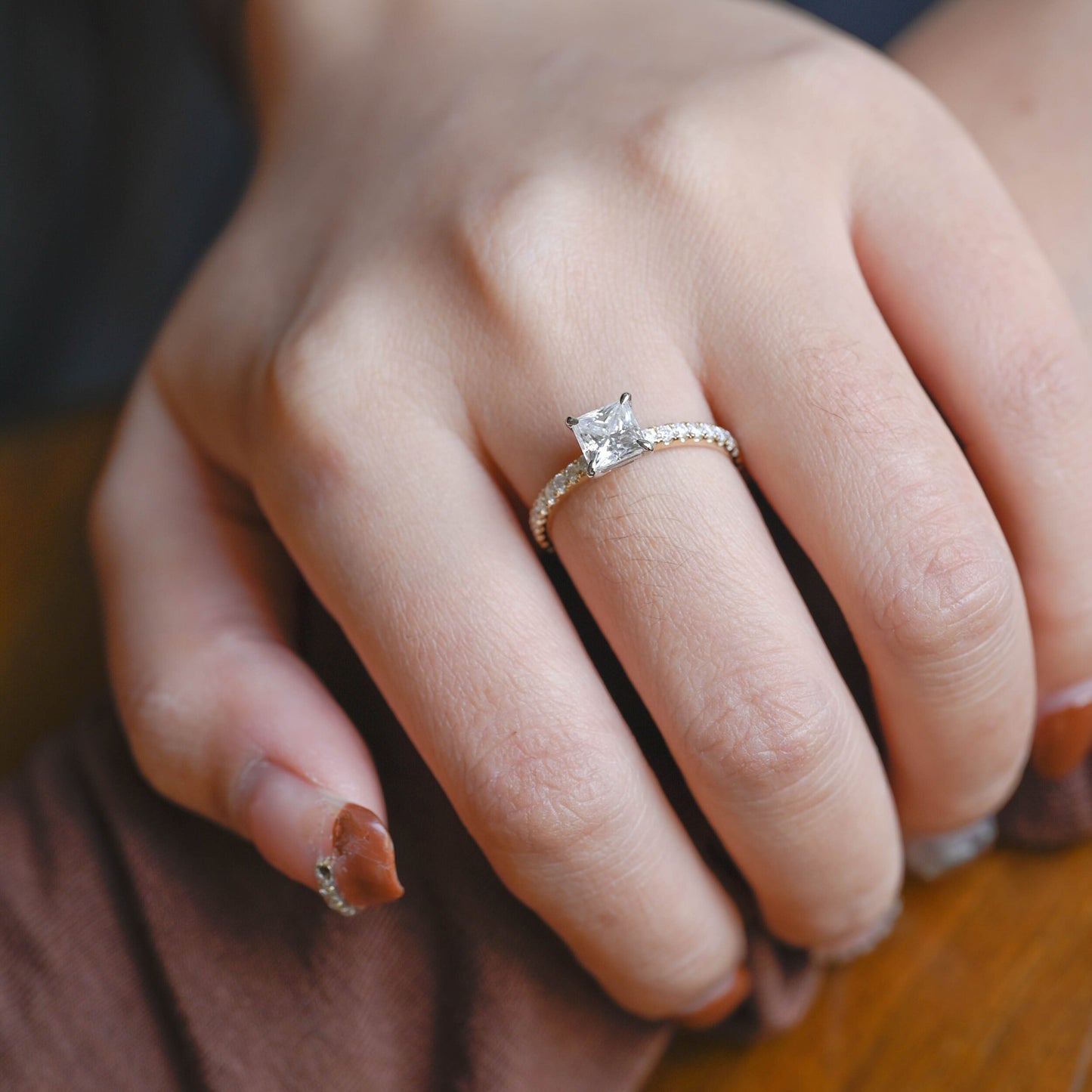 1.5 CT Princess Cut Pave Moissanite Engagement Ring
