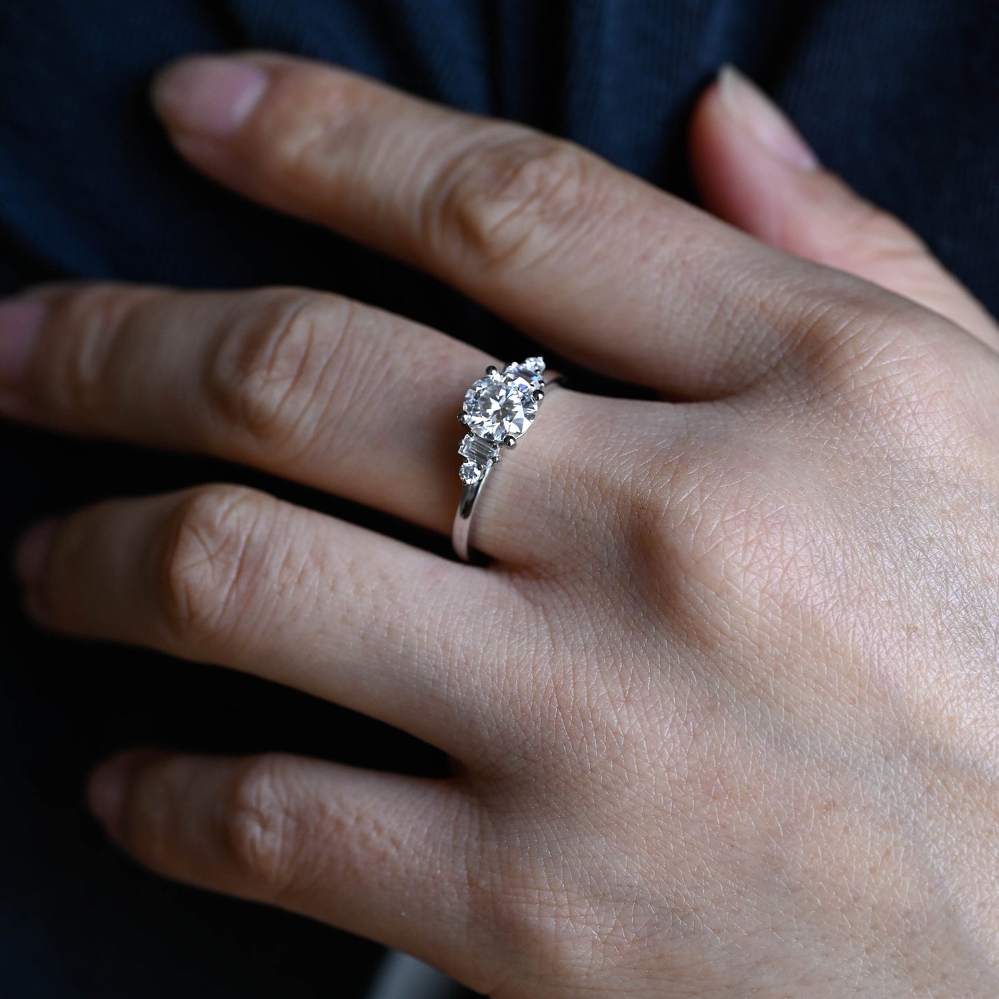 2.5 CT Round Cut Cluster Moissanite Engagement Ring