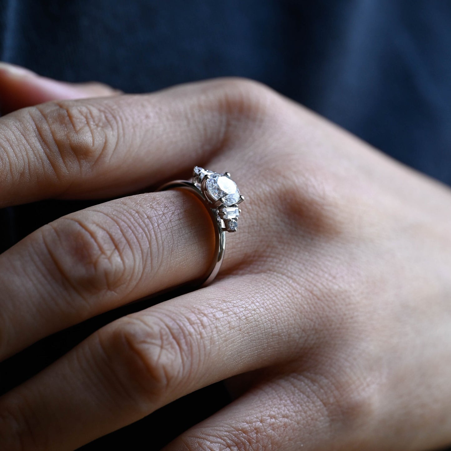 2.5 CT Round Cut Cluster Moissanite Engagement Ring
